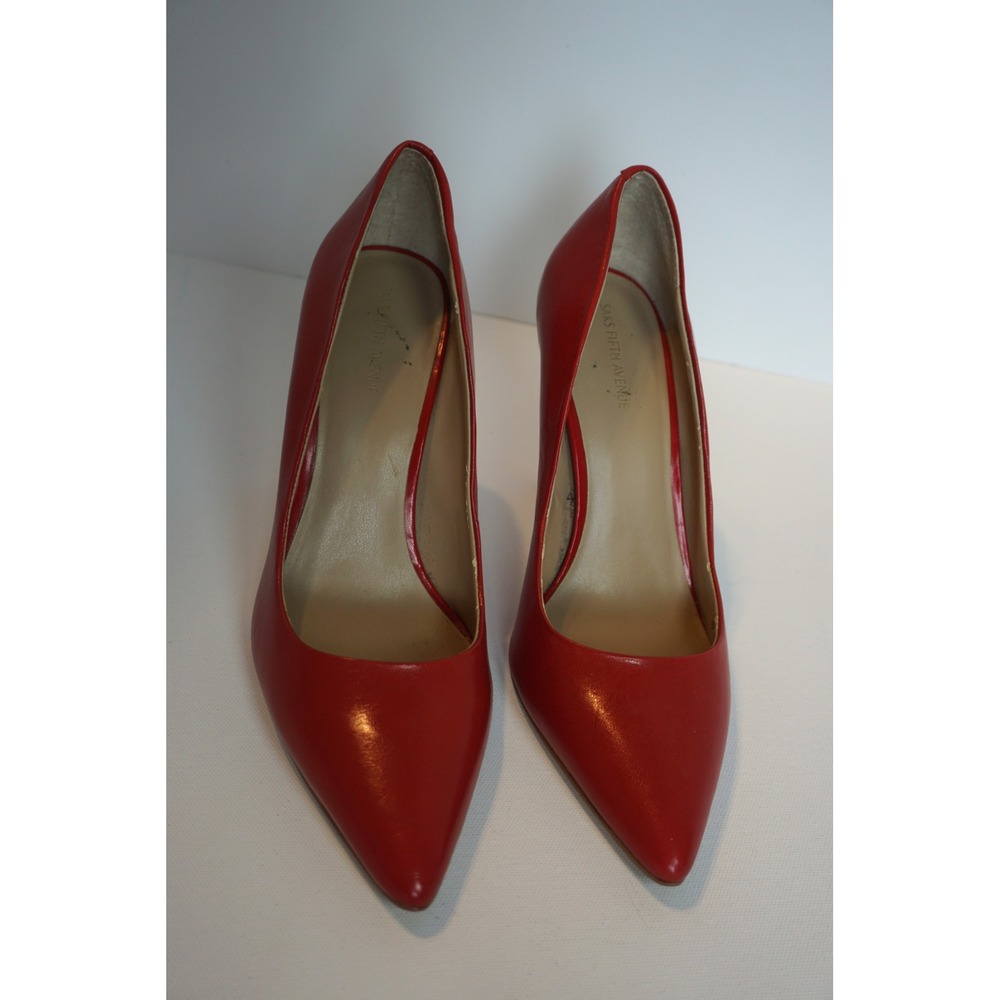 Saks Fifth Avenue Red Leather Pointed Toe Stiletto Pumps Size 8M